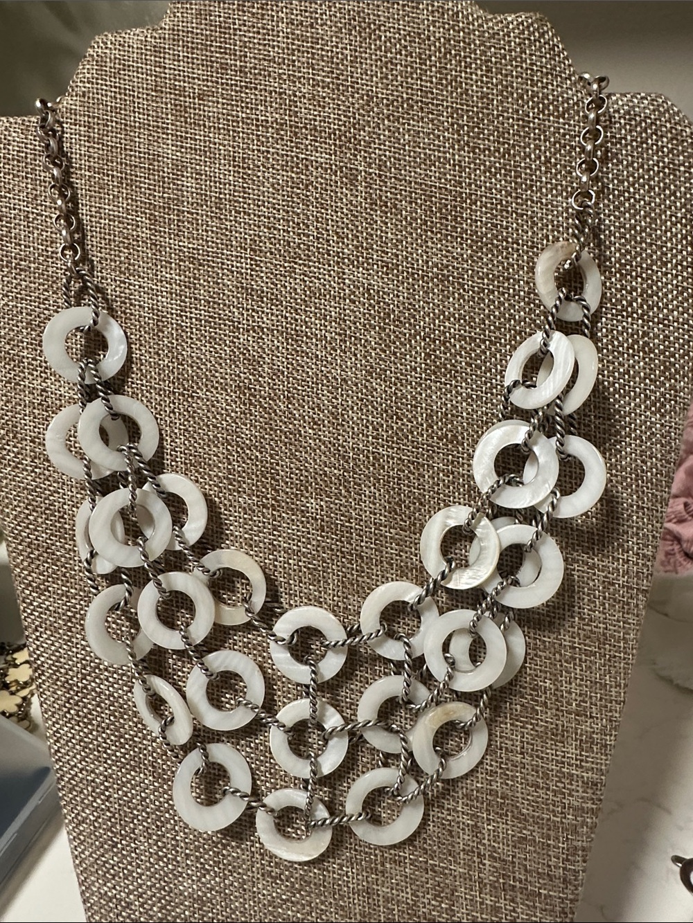 Multi-Strand White Ring Pendant Necklace - Women’s Fashion Jewelry